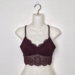 Aerie Floral Lace Bralette Sz L Removable Pads Strappy Boho Whimsigoth Intimates